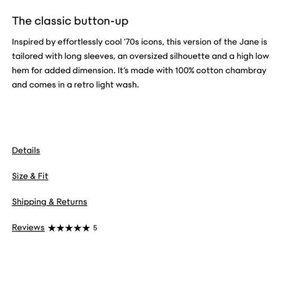 Aritzia Denim Forum The Jane long sleeve shirt Button Down chambray size medium - Picture 14 of 15